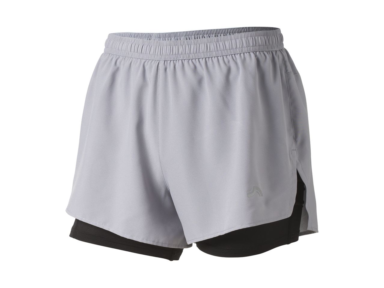 Light grey men's athletic shorts with black inner lining, elastic waistband, and small logo.