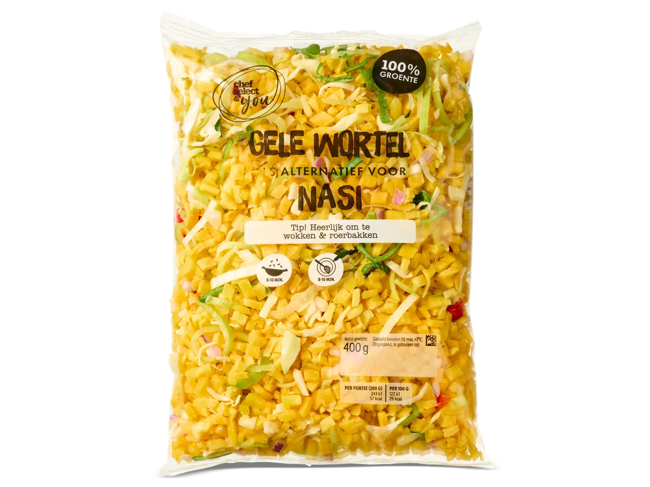 Chef Select Gele Wortel Nasi/Bami Groentemix, 400g, 100% groente, klaar in 8-10 min.