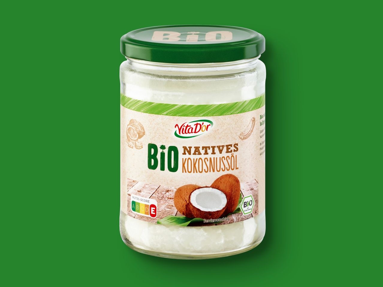 VitaDör Bio natives Kokosnussöl im Glas.