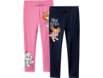 Två par Paw Patrol-leggings för flickor i rosa och mörkblå.