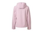 Women's pink softshell jacket with a hood, back view