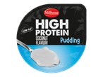Milbona Pudding saveur noix de coco riche en protéines avec une cuillère de pudding