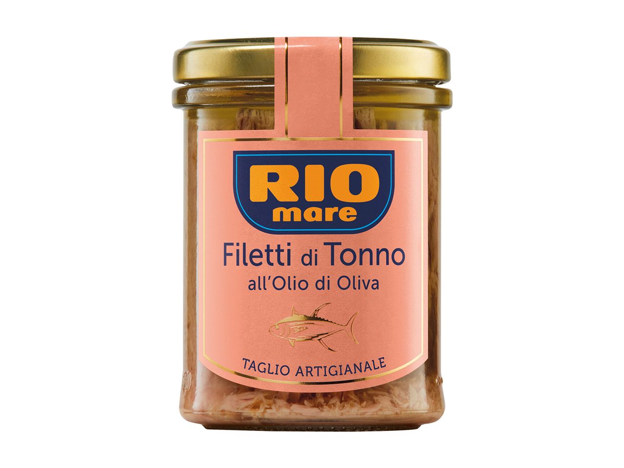 Vasetto di tonno Rio Mare in olio d'oliva, taglio artigianale.