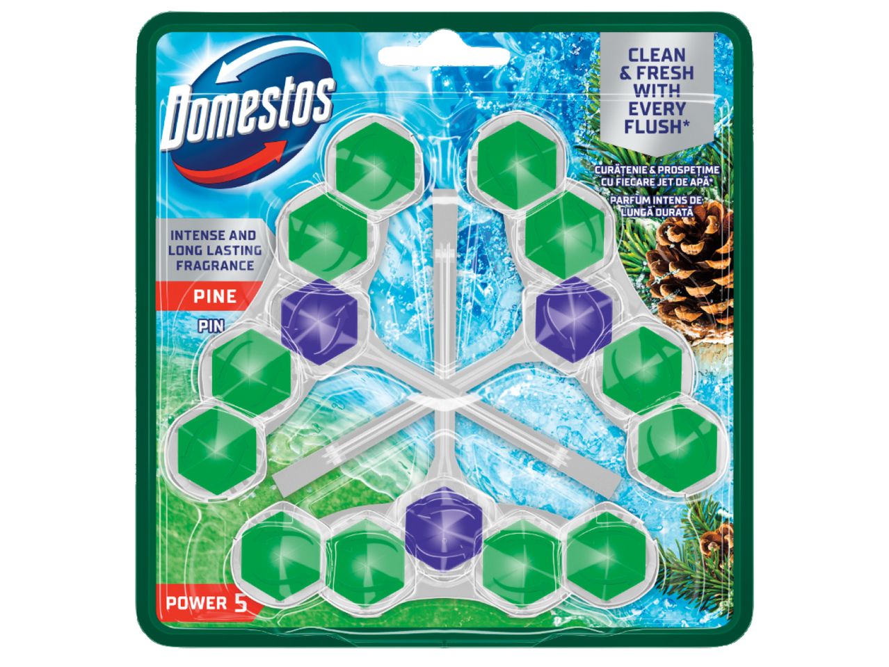 Domestos Тоалетно блокче с аромат на бор, 3 бр./опаковка