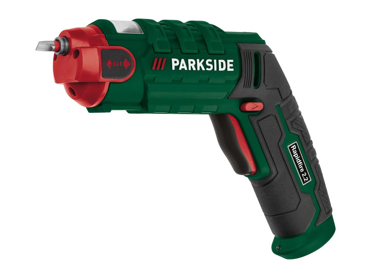 Parkside Rapidfire 2.2 cordless screwdriver in green, black, and red