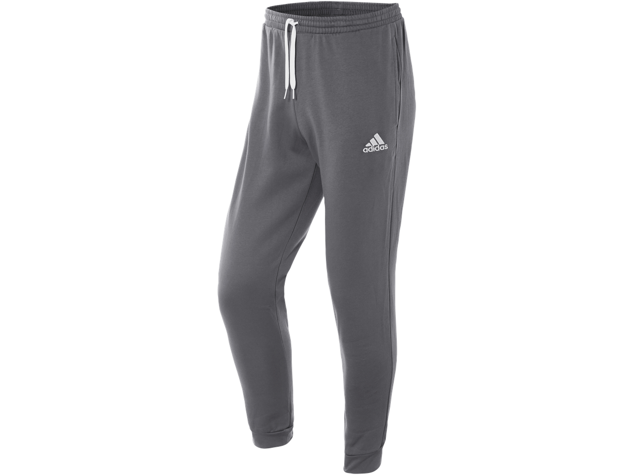 Grijze Adidas joggingbroek voor heren met wit trekkoord en wit logo.