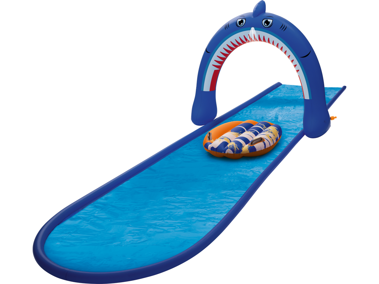 Lupilu Water Slide with an inflatable shark arch and a float