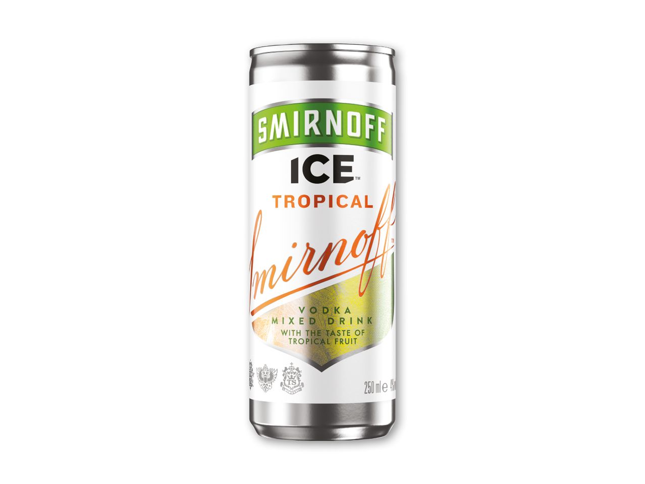 En Smirnoff Ice Tropical dåse med tropisk frugtsmag.