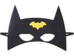 Black Batman mask with a yellow bat symbol for a kids' costume.