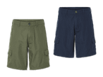 Zwei kurze Hosen, eine olivgrün und eine dunkelblau.