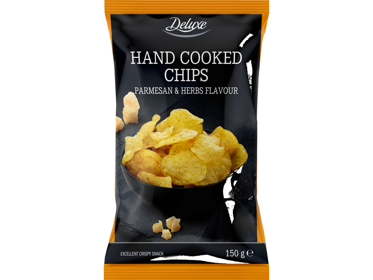 Deluxe rankų darbo traškučiai su parmezano ir žolelių skoniu.