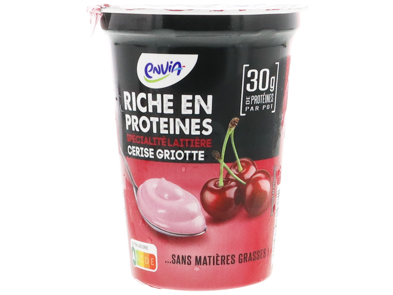 Pot de spécialité laitière riche en protéines saveur cerise griotte, avec Nutri-Score A.