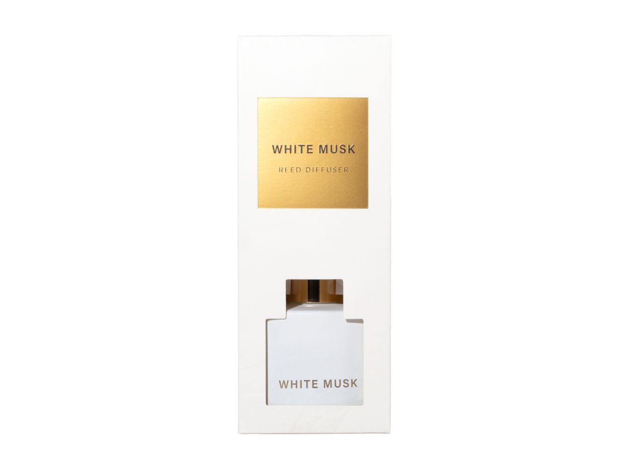 White Musk reed diffuser in a white and gold gift box