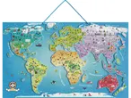 LUPILU® magnetinis medinis pasaulio žemėlapis su gyvūnais ir žymiais objektais.