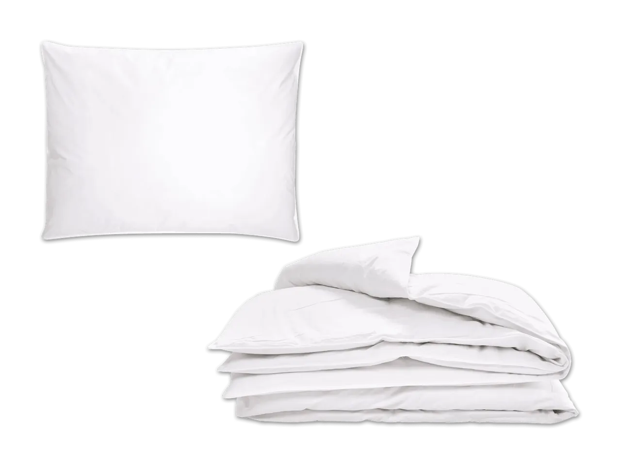 Weißes Kissen und gefaltete weiße Bettdecke