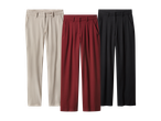 Tri para ženskih hlača u bež, bordo i crnoj boji, s visokim strukom i širokim nogavicama.