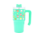 Minecraft-themed teal stainless steel travel mug with straw.