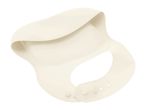 Cream-colored silicone baby bib with a food-catching pocket