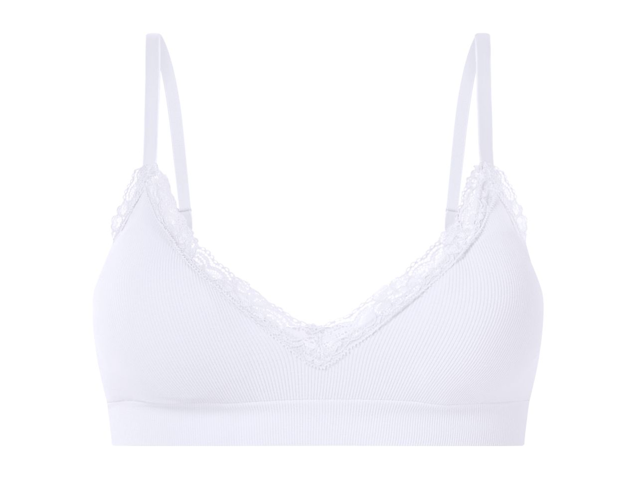 White ribbed bralette with delicate lace trim