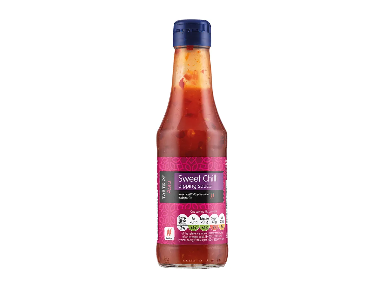 Taste of Asia sweet chilli dipping sauce bottle.