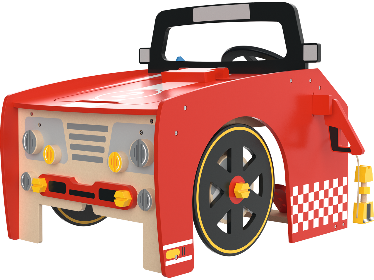 Raudonas medinis gaisrinės automobilio žaislas