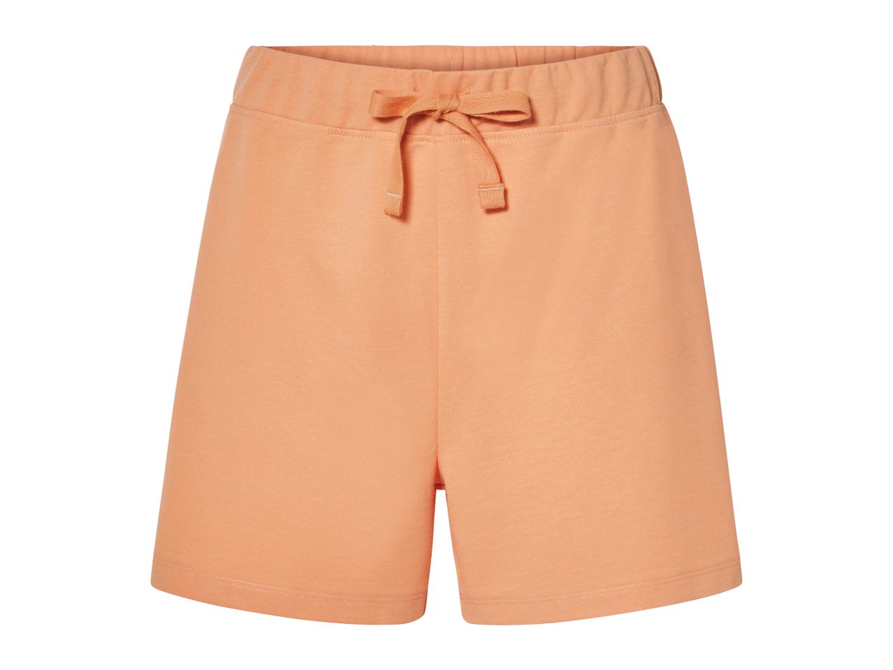 Peach-colored drawstring shorts.