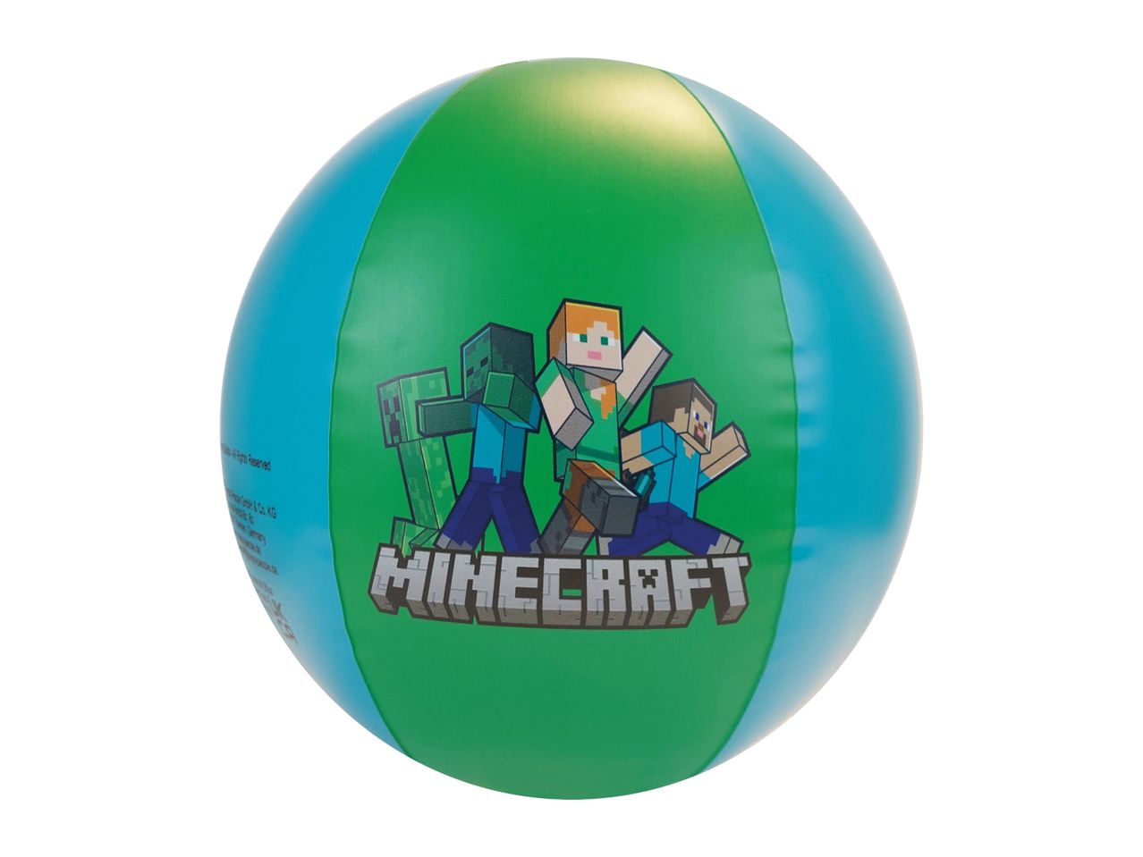 Green and blue beach ball with pixelated characters and a game logo.
