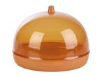 Amber plastic dome food cover with a base.