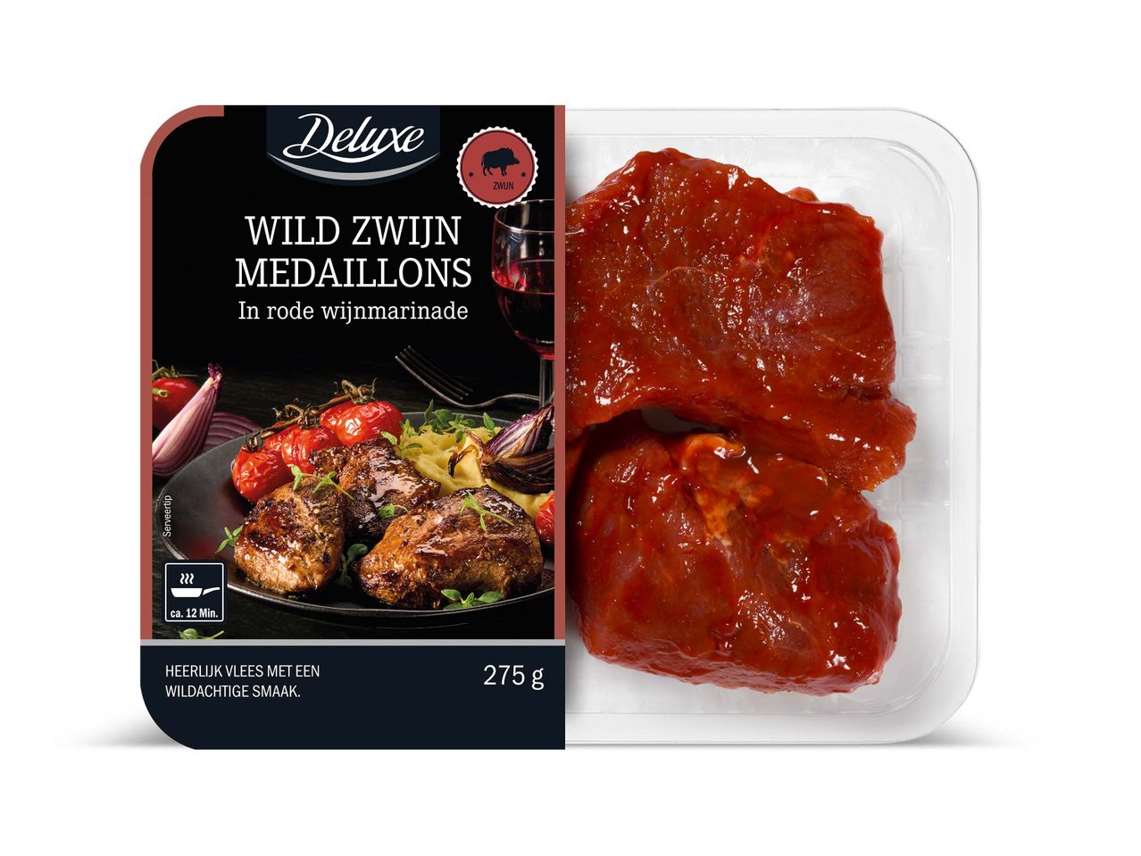 Deluxe wild zwijn medaillons in rode wijnmarinade, 275g