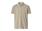 Men's beige polo shirt with white trim on the collar and sleeves