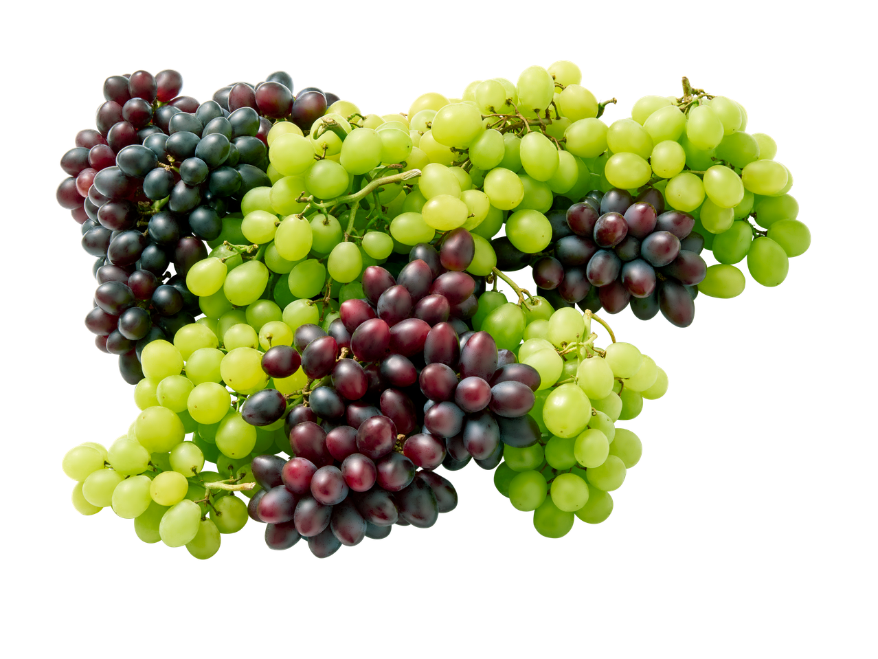 Een tros groene en rode druiven.