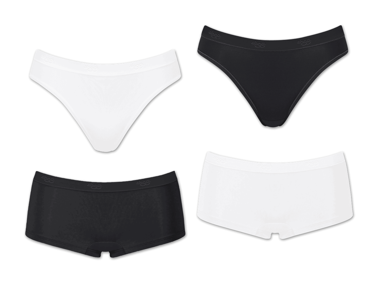 Sloggi Unterwäsche-Set: 2x Slip, 2x Shortie in Schwarz und Weiß.