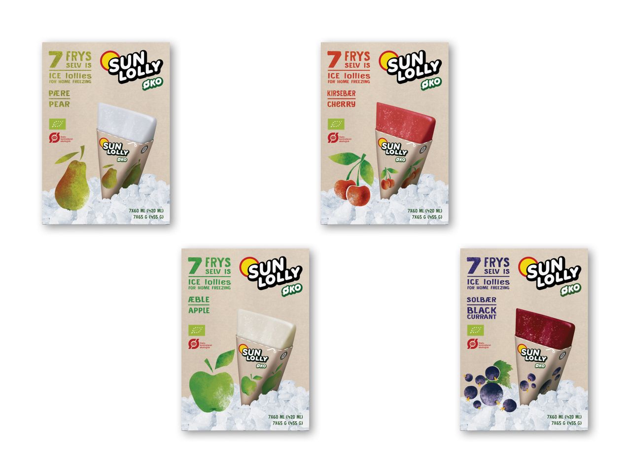 Sun Lolly Bio ispinde: pære, kirsebær, æble og solbær.