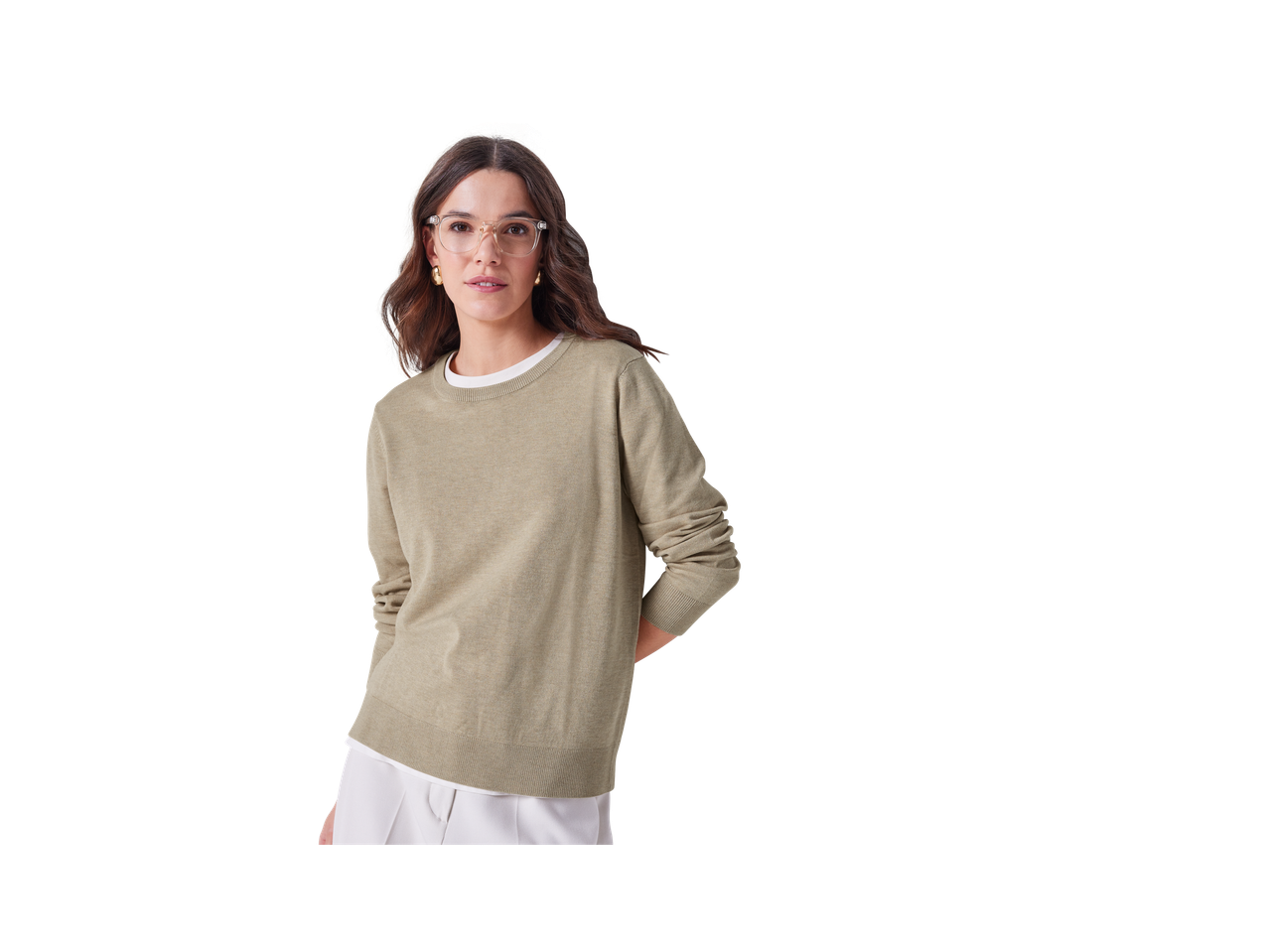 Esmara® naiste oliivroheline ümmarguse kaelusega pullover.