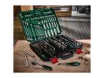 A large Parkside tool set with wrenches, sockets, and screwdrivers on a wooden surface.