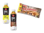 Milbona proteinshakes og Jean Pierre croissanter med hasselnøddefyld.