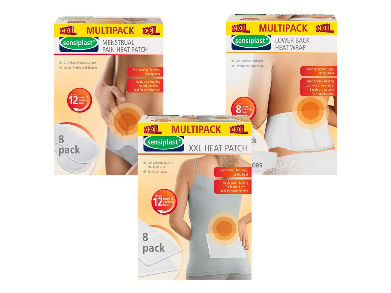 Senziplast XXL grelni obliži in povoji za menstrualne bolečine in bolečine v križu.