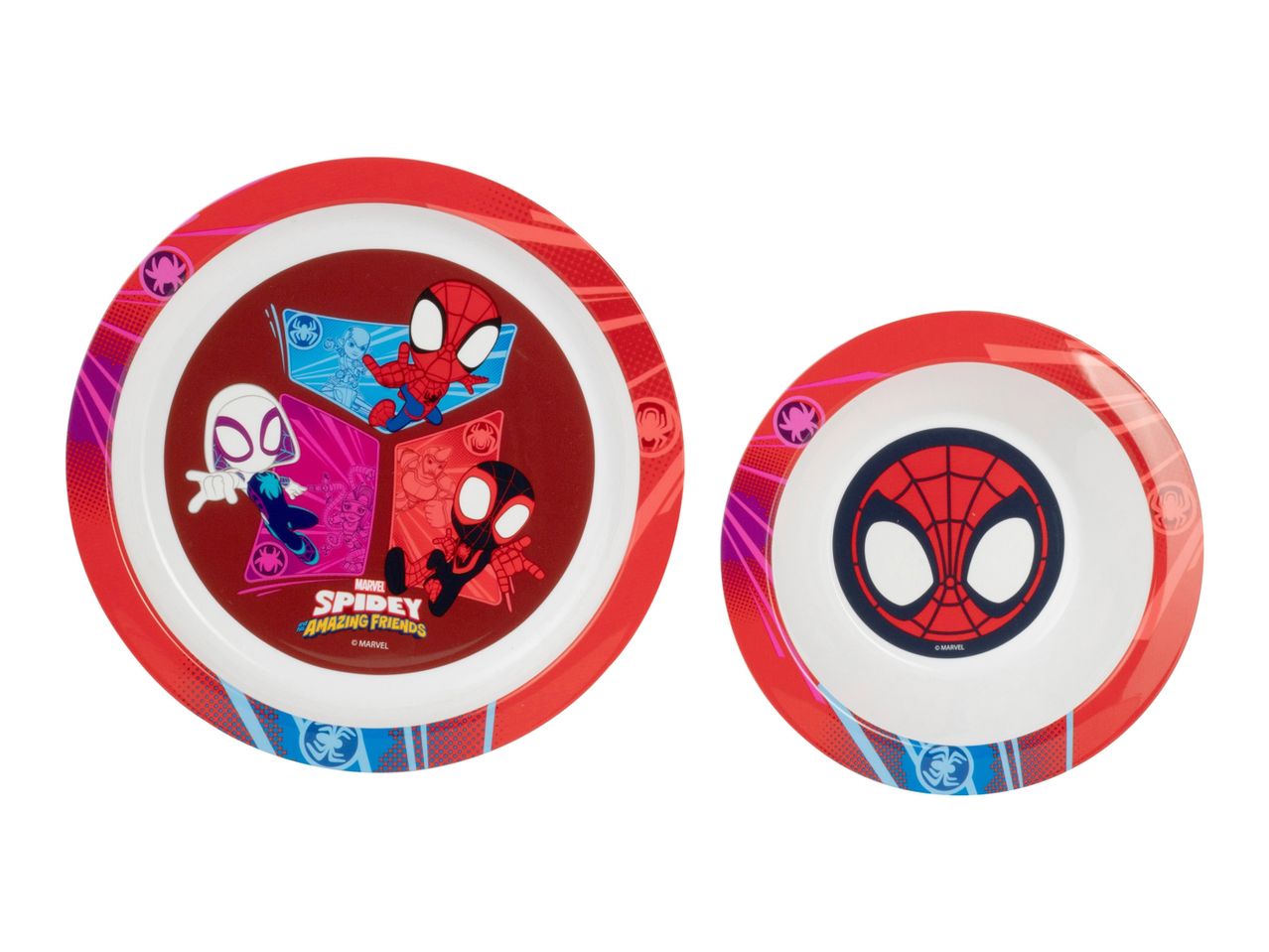 Marvel Spidey and Amazing Friends plates and bowls.