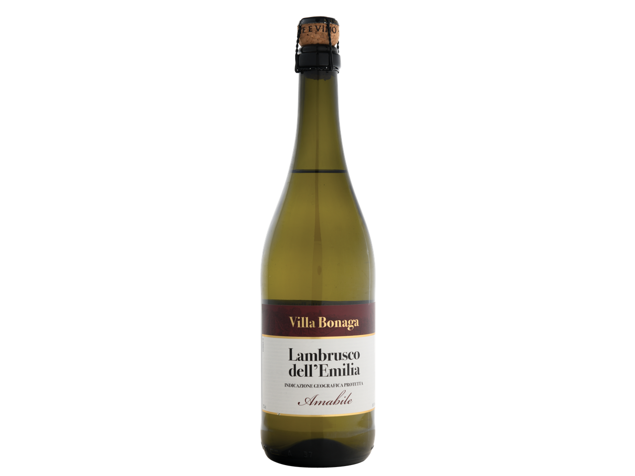 Uma garrafa de Villa Bonaga Lambrusco dell'Emilia Amabile.