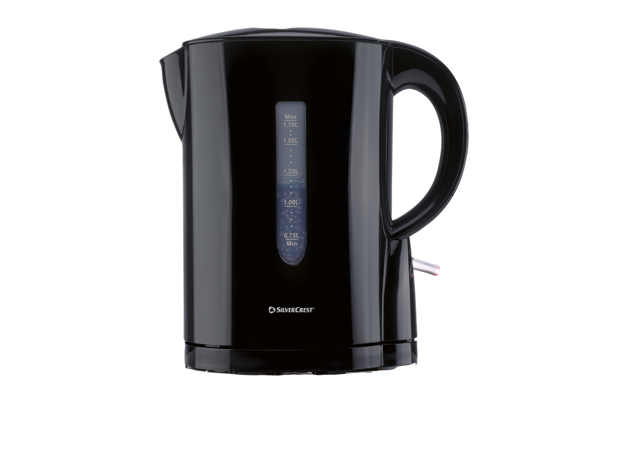 Fierbător electric SilverCrest negru de 1,7 litri.
