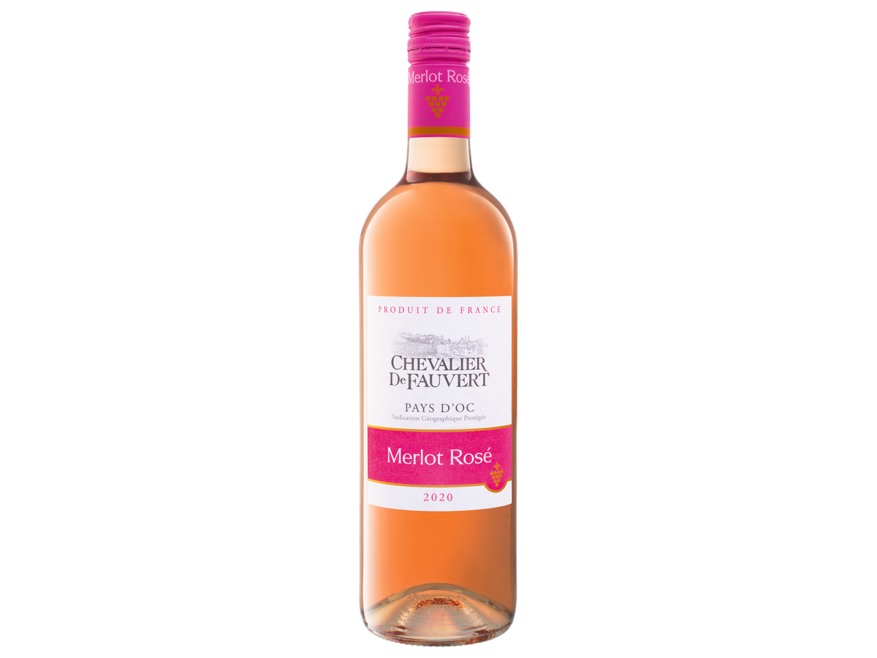 Vin Chevalier De Fauvert Merlot Rosé 2020, produit de France.