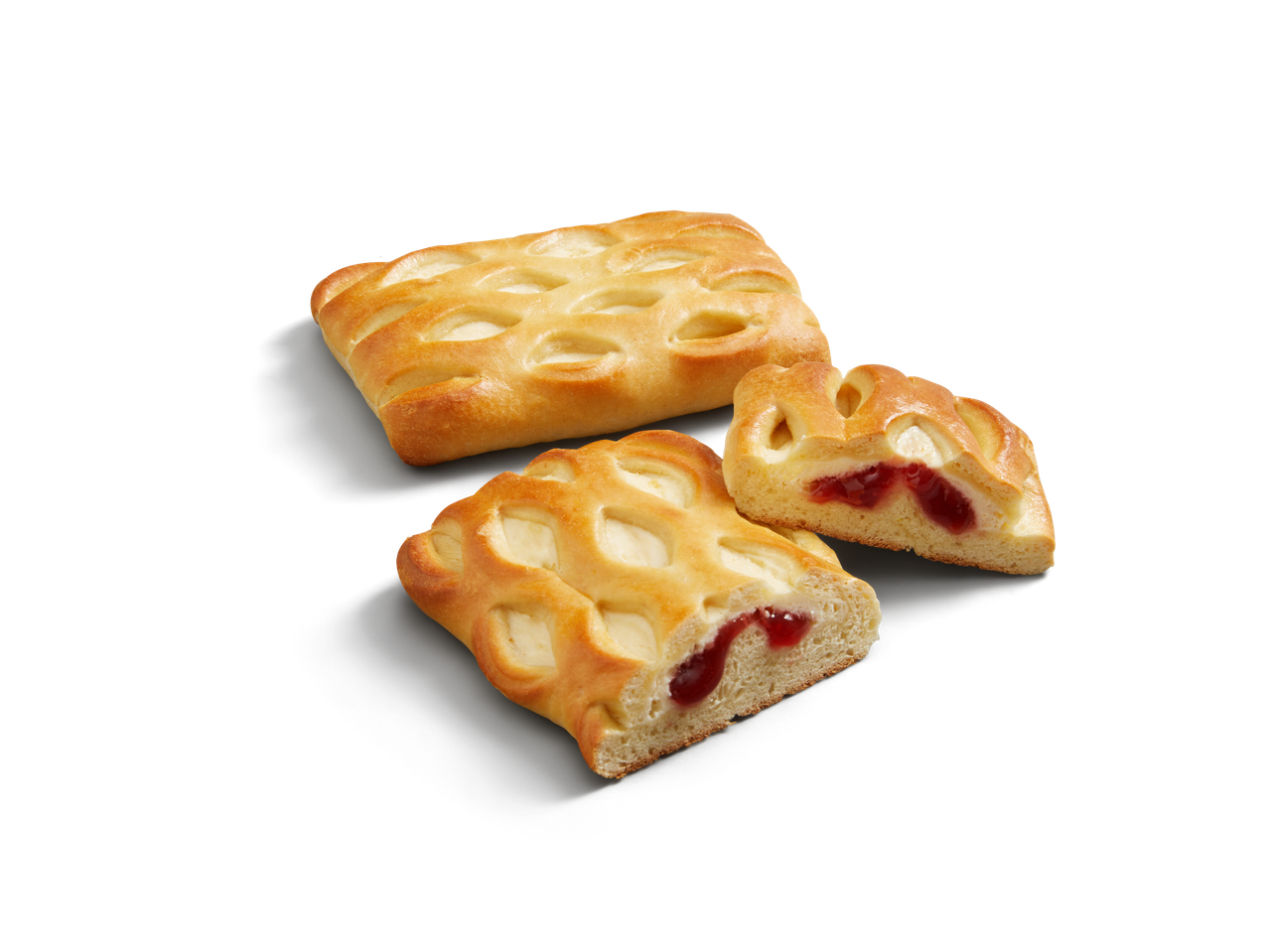 Blätterteiggebäck mit Creme und Marmelade.