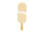 White chocolate ice cream bar, cracked to reveal the vanilla ice cream inside.