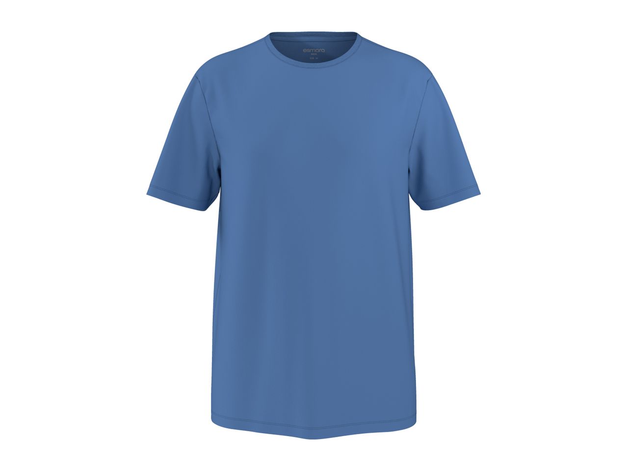 A plain blue men's short-sleeved t-shirt with a round neck.