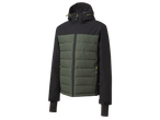 Crivit ski jacket, olive green and black, with a hood and yellow zippers.