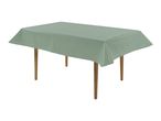 Rectangular table with a light green plastic tablecloth