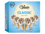 Caixa de 12 mini cones de gelado Gelatelli Classic, com cobertura de chocolate e pedaços de nozes.