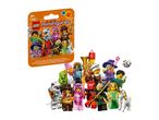 Collectible minifigures in various costumes, including a wizard, chef, and unicorn.