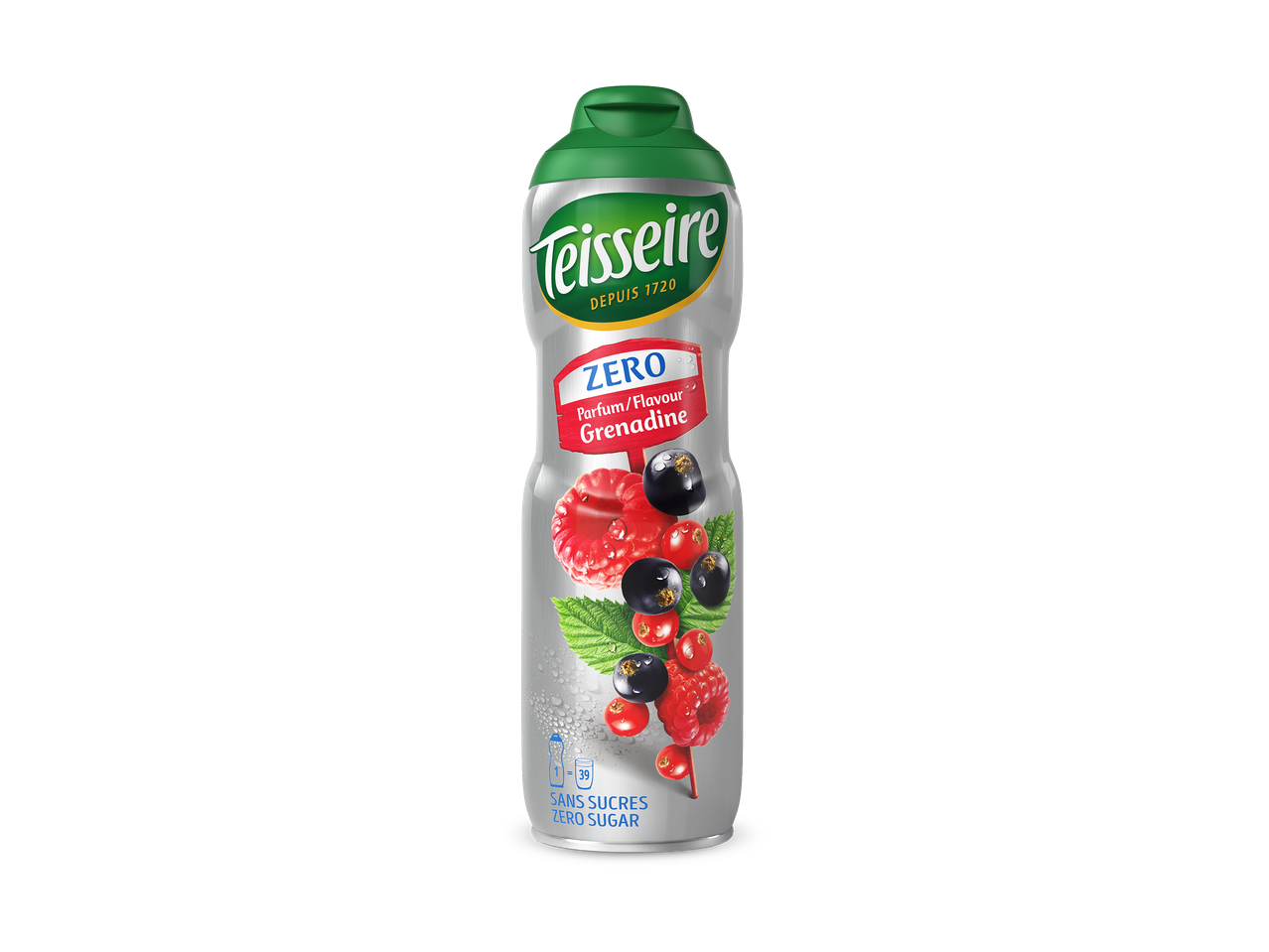 Fles suikervrije grenadine siroop met bessen en frambozen.