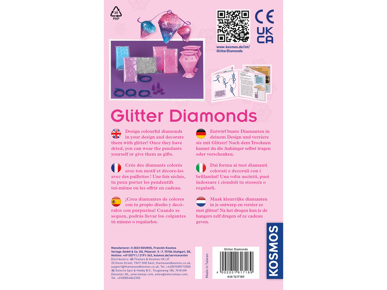 Kosmos Glitter Diamonds: creați pandantive colorate cu sclipici.